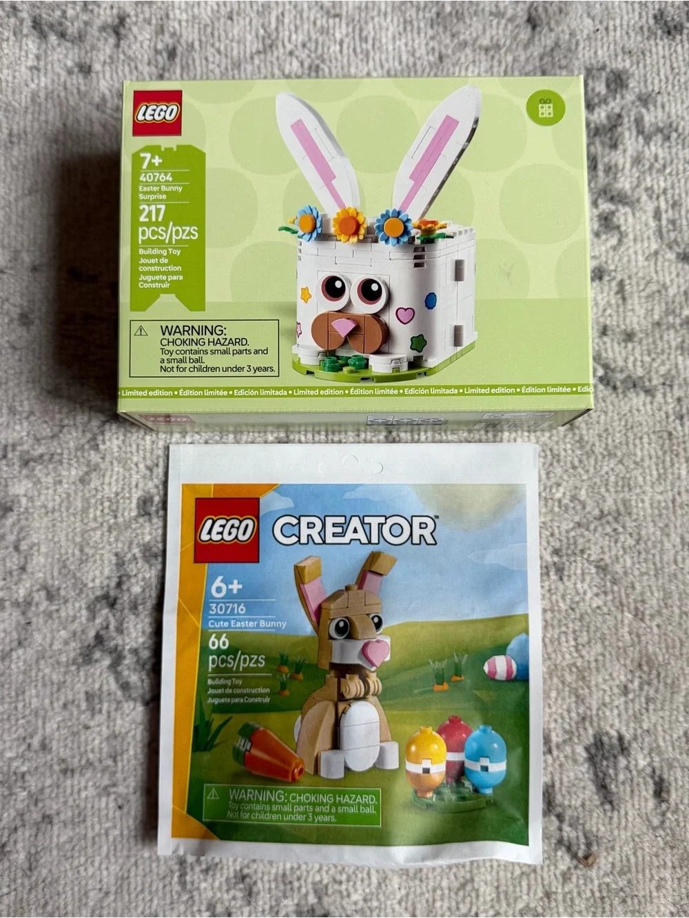 LEGO Easter Bunny Surprise 40764 and LEGO Creator Cute Easter Bunny 30716 NEW